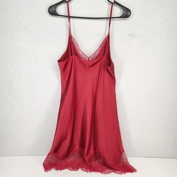 Victoria's Secret Size L | Red Satin Lace Trim Chemise Nightgown Lingerie - Picture 2 of 6